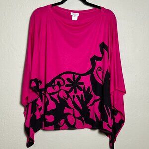 Lisa Coca Barcelona Fuchsia Black Flowy Top Large Boho Statement Batwing Blouse